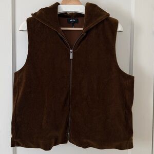 ME + EM Brown Corduroy Hooded Zip Vest Sz US10 Classic Layered Quiet Luxury